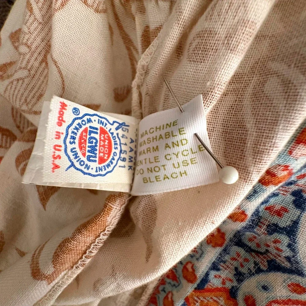 Vtg Miss Elaine Floral Maxi Dress Psychedelic Orange Brown 70s Bohemian Mod L - Picture 4 of 6